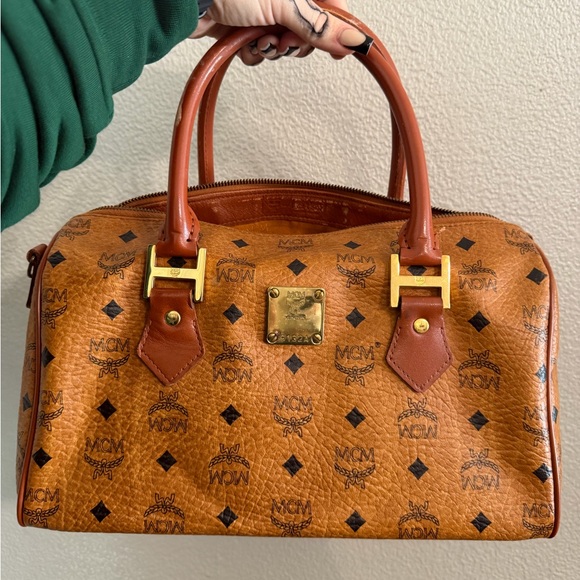 MCM Cognac Visetos Monogram Boston-Style Duffel